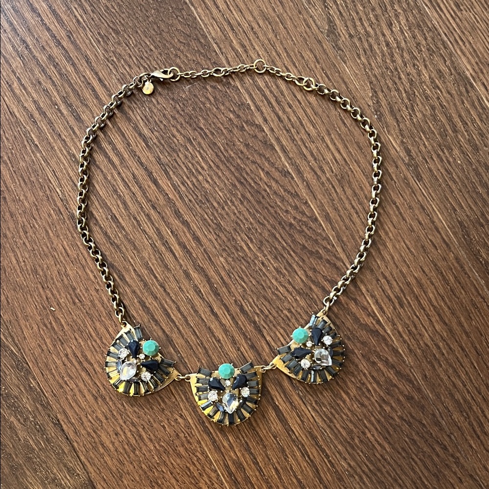 J. Crew Elegant Gold and Turquoise Statement Necklace